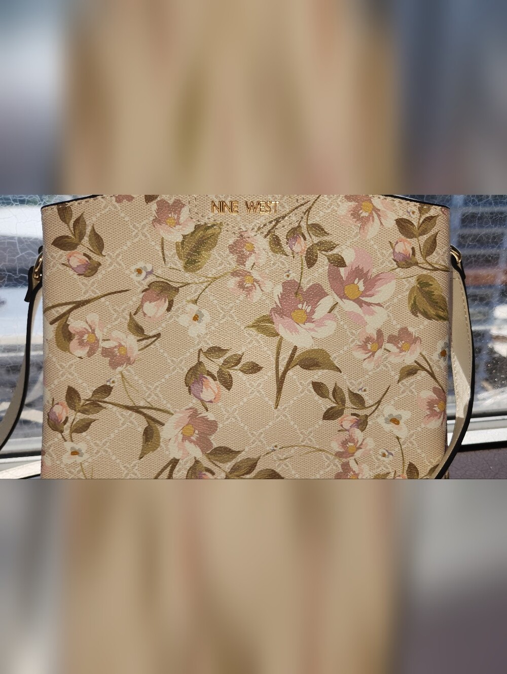 Nine West Floral Print Crossbody Bag in Blush Pink & Cream